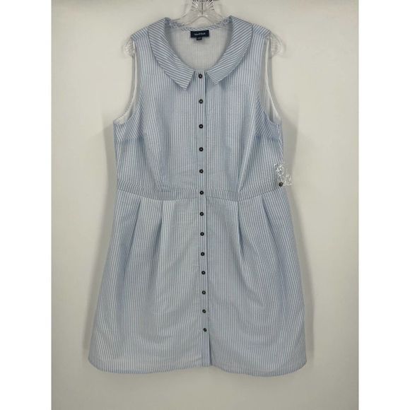 Modcloth Blue Stripe Broadcast Coordinator Sleeveless Shirt Dress Size 20 - Picture 4 of 13